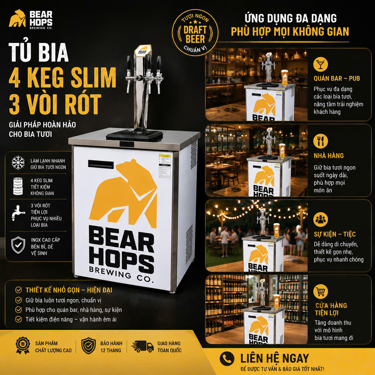 tủ bia 4 keg slim