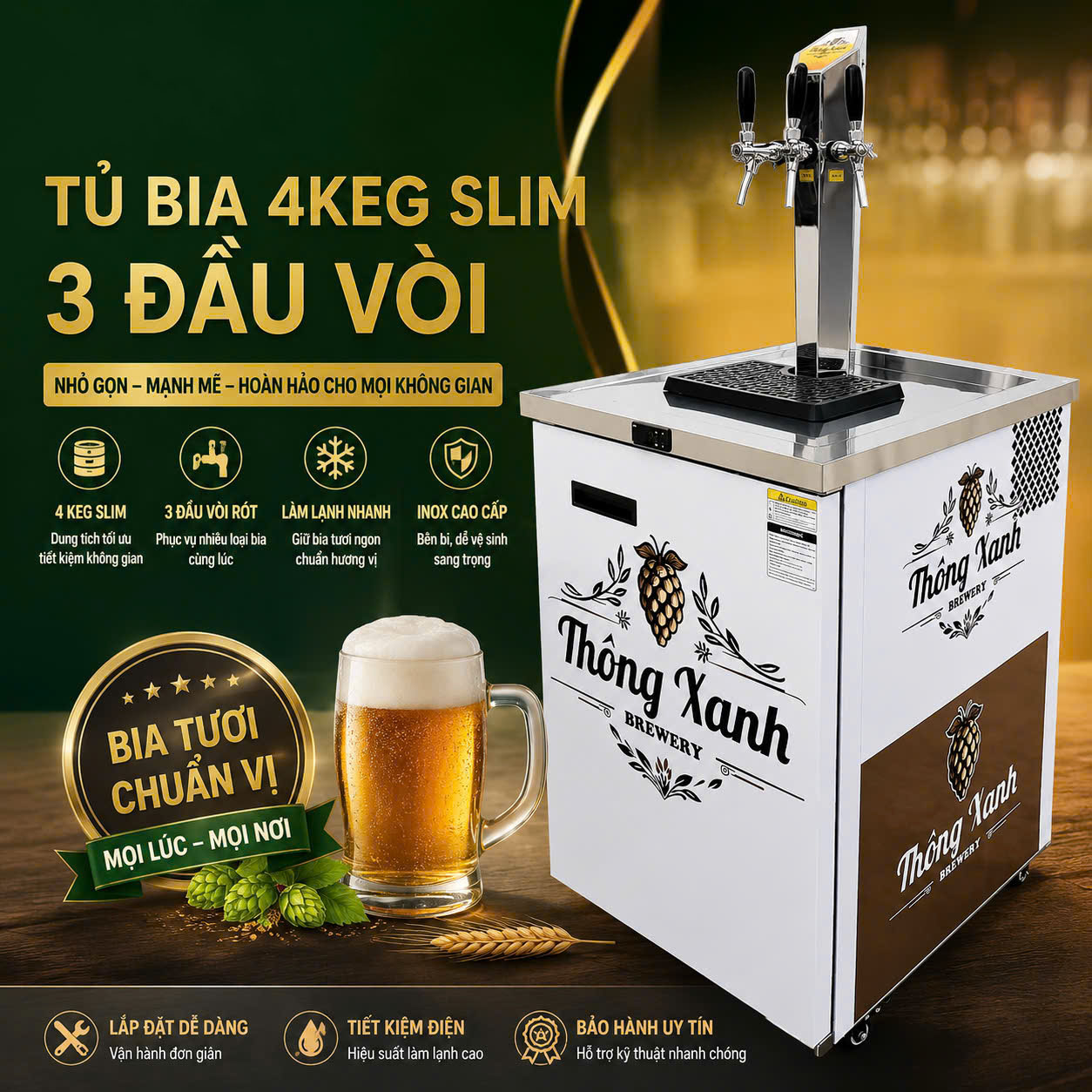 tủ bia 4 keg slim